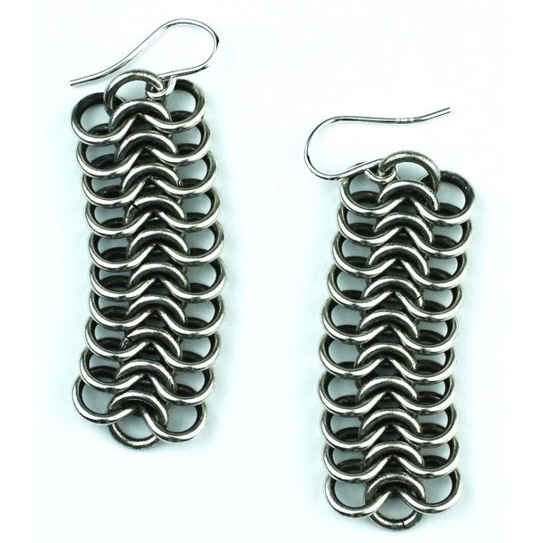 Long Oxidized Silver Ribbon Chain Earrings-0