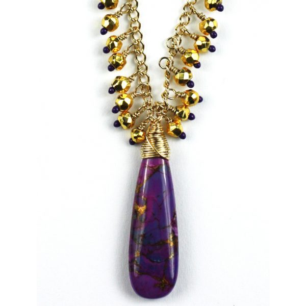 Purple / Gold Hand-Painted Necklace-854