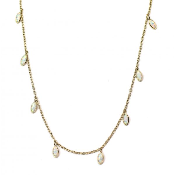 Opal Dangle Chain Necklace-0