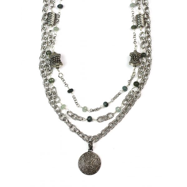 Rhodium Pave Diamond Cable Necklace-0