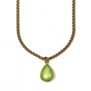 Green Prehnite Teardrop Chain Necklace-0