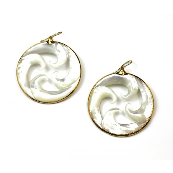 Large Wave Mother of Pearl Earrings-0