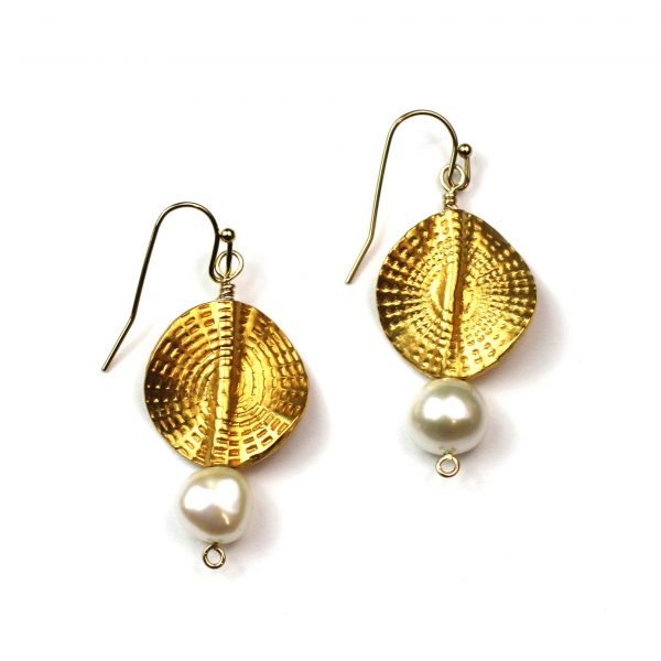 Circle Sunburst Pearl Earrings-0