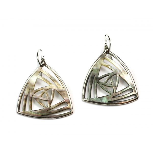 Silver Triangle Abalone Earrings-0