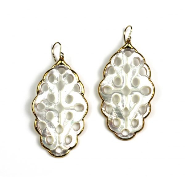 Scalloped Oval Mother of Pearl Earrings-0