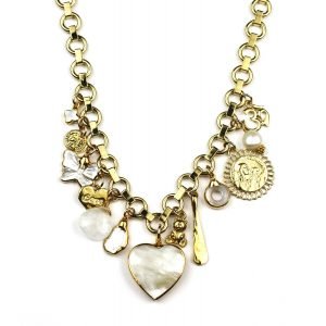 White & Gold Heart Charm Necklace-0