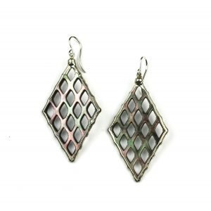 Silver Diamond Abalone Earrings-0