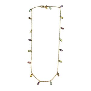 Multi-Colored Baguette Dangle Chain Necklace-5071