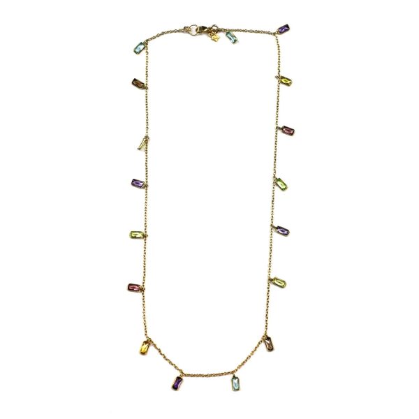 Multi-Colored Baguette Dangle Chain Necklace-5071