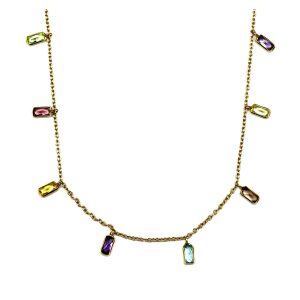 Multi-Colored Baguette Dangle Chain Necklace-0