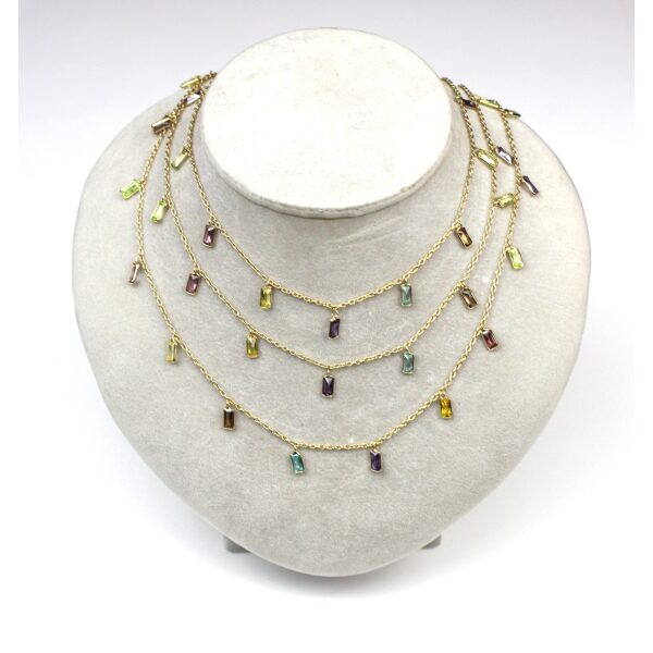 Multi-Colored Baguette Dangle Chain Necklace-5070