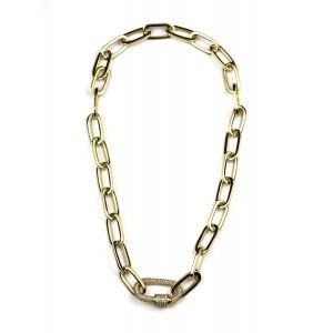 Oval Pave Connector Necklace on Paperclip Chain