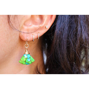 Fan Green Marbled Turquoise Earring