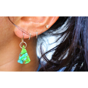 Triangle Green Marbled Turquoise Earring